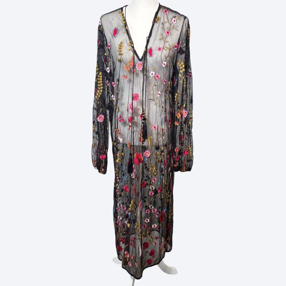 BBWM Woman Embroidered Flowers Sheer Mesh Boho Dress 1X Whimsygoth Fairy - Picture 1 of 11